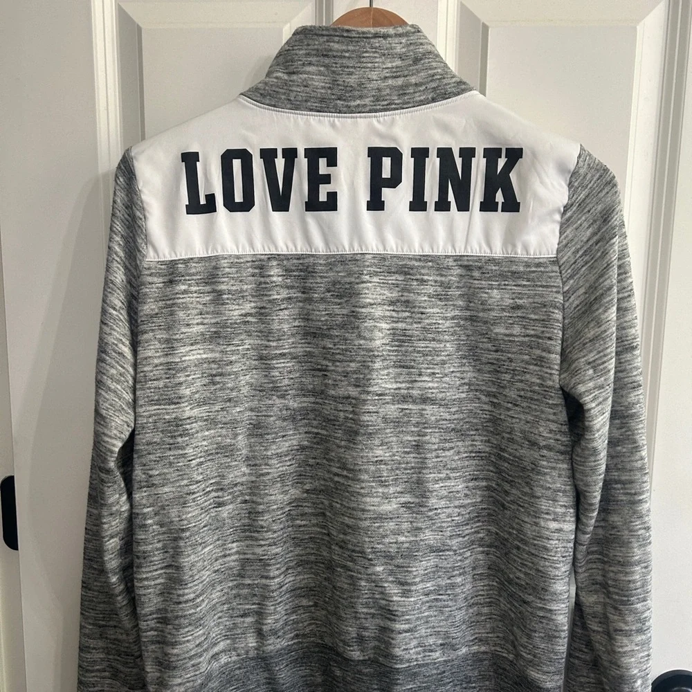 PINK Victoria's Secret size M  Gray and White quarter zip pullover LOVE PINK. - Picture 2 of 10